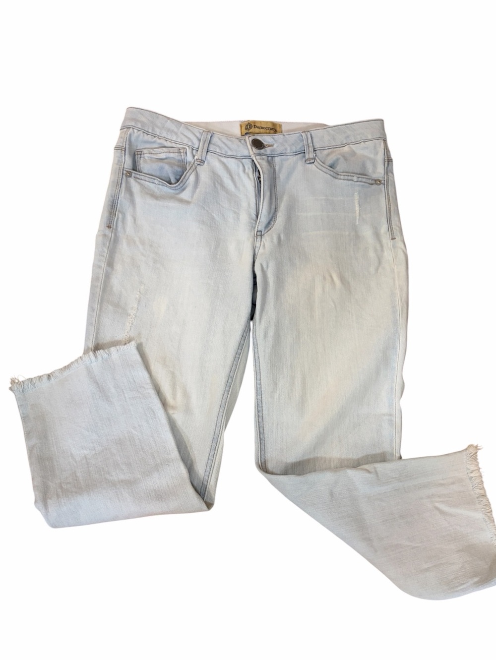 DEMOCRACY “ AB” TECHNOLOGY 8 petite, light blue, raw hem, cotton/spandex